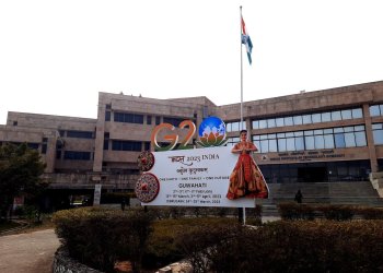 a building with a large sign in front of it